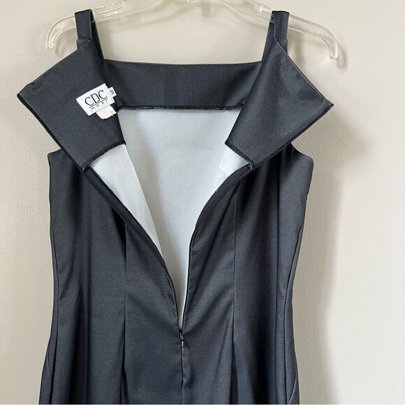 VTG Y2K CDC Gray Bateau Boat Neckline Sleeveless Cocktail Sheath Dress SZ 12 - Picture 8 of 12